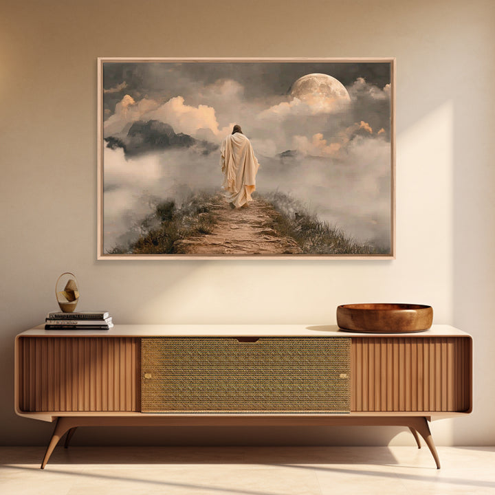 Moonlit Ascent | Framed Canvas Print | Jesus Painting | Christian Art Canvas | Christian Wall Art | Moody Christian Art