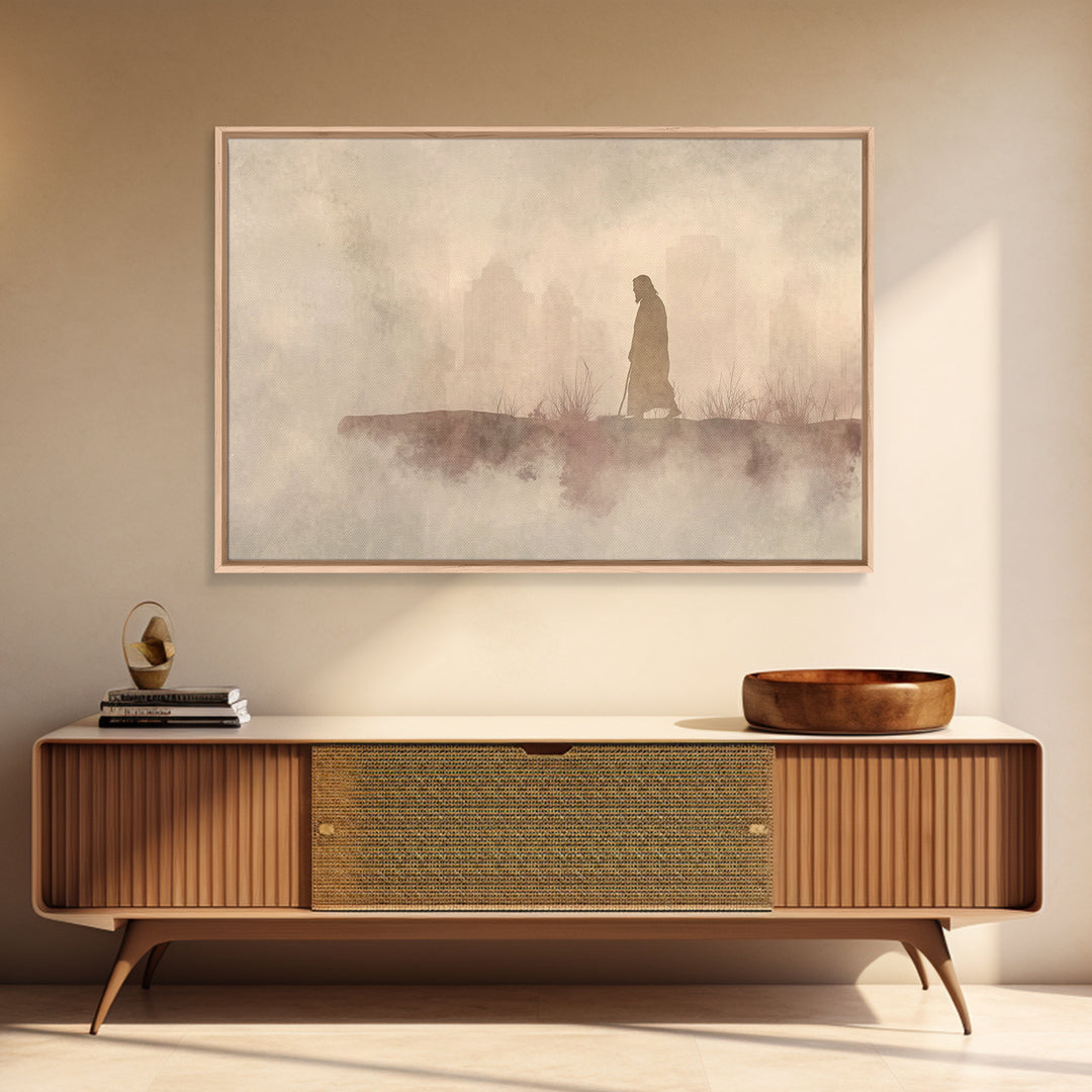 Urban Pilgrim, Framed Canvas Print, Christian Art Canvas, Jesus Painting, Christian Wall Art, Modern Christian Art