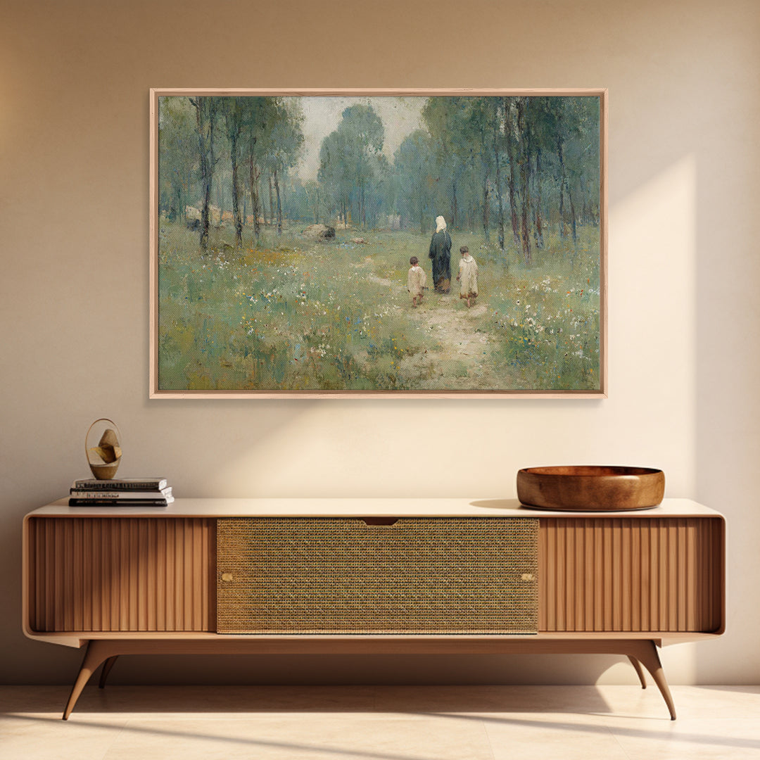 Quiet Meadow Grace - Framed Canvas Print - Christian Wall Art - Jesus Painting - Christian Art Canvas - Pastoral Scenery