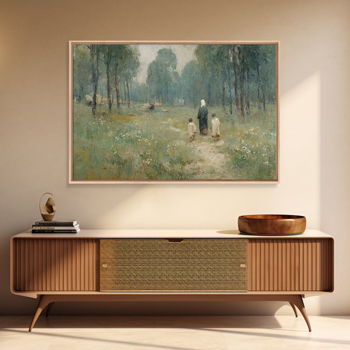 Quiet Meadow Grace - Framed Canvas Print - Christian Wall Art - Jesus Painting - Christian Art Canvas - Pastoral Scenery