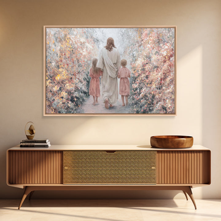 Gentle Shepherd Walk - Framed Canvas Print - Christian Art Canvas - Christian Painting - Jesus Art Print - Christian Home Decor