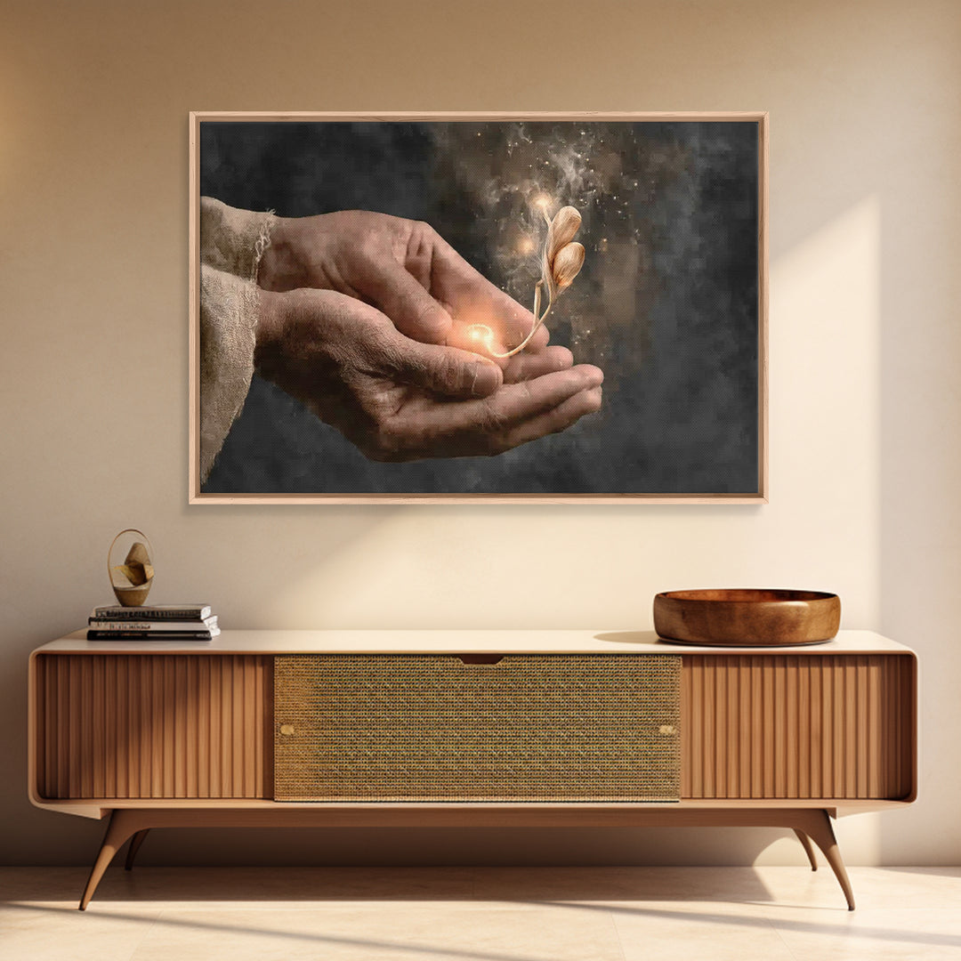 Hands Of Grace - Framed Canvas Print - Christian Art Canvas - Christian Gift - Christian Wall Art - Jesus Painting