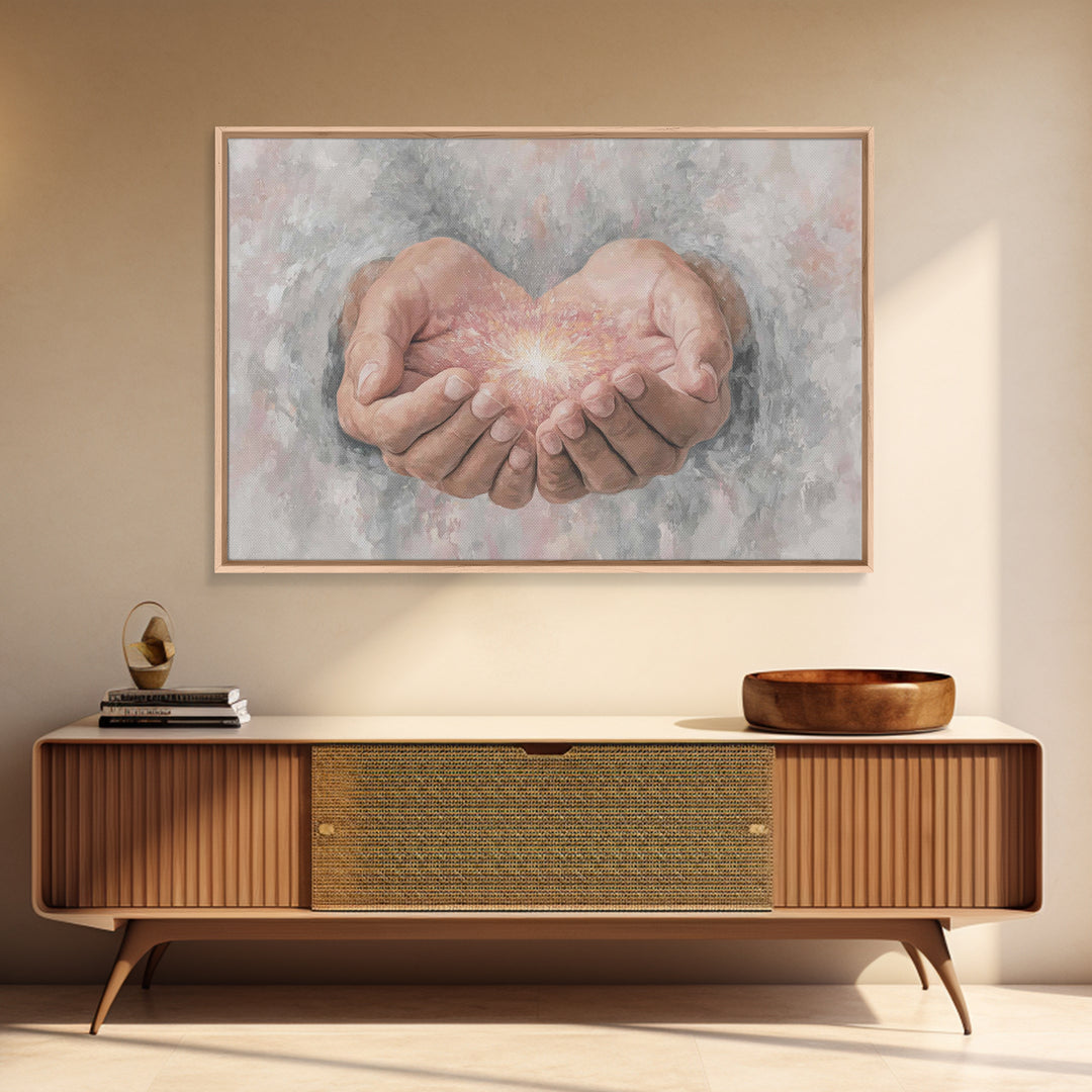 Hands Of Light | Framed Canvas Print | Christian Art Canvas | Modern Christian Art | Jesus Painting | Christian Wall Art | Large Christian