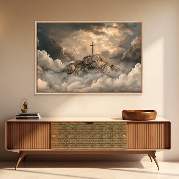 Crosslight Summit | Framed Canvas Print | Christian Art Canvas | Christian Wall Art | Large Christian Painting | Moody Christian Art | Chri