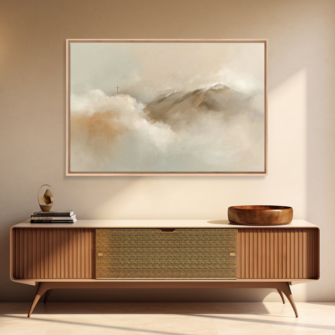 Peaceful Heights – Framed Canvas Print – Minimalist Christian Art – Christian Art Print – Subtle Christian Paintings – Christian Wall Art –
