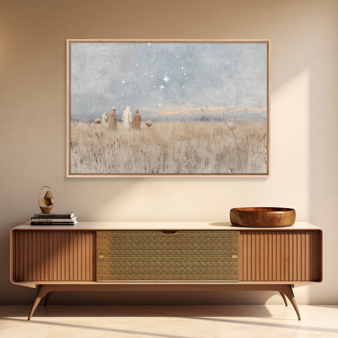 Starry Fields – Framed Canvas Print – Christian Christmas Art – Subtle Christian Art – Christian Art Prints – Pastoral Scenery – Christian