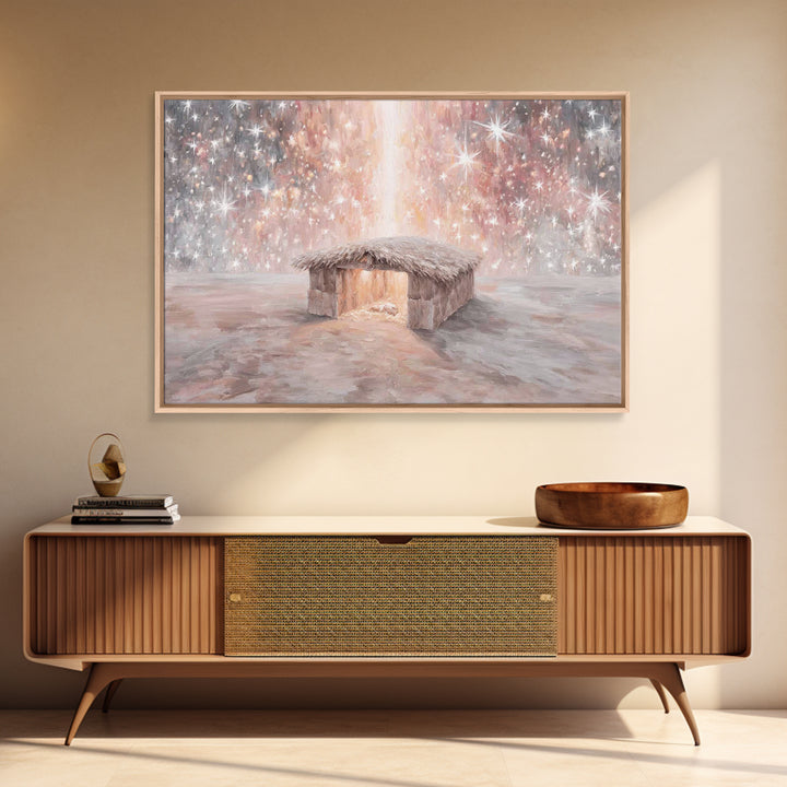 Glory In The Stable – Framed Canvas Print – Christian Christmas Art – Christian Wall Art – Christian Art Canvas – Christmas Art – Christian