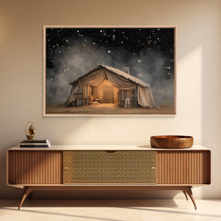 Bethlehem Night Shelter – Framed Canvas Print – Christmas Art – Christian Art Canvas – Christian Wall Art – Christian Christmas Art – Frame