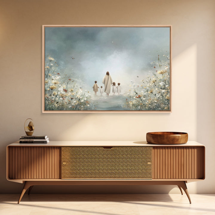Heavenly Meadow Light, Framed Canvas Print, Christian Art Print, Jesus Painting Canvas, Minimalist Christian Art, Christian Wall Art, Chris