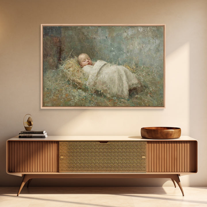 Manger Of Peace | Framed Canvas Print | Christian Christmas Art | Birth Of Jesus Painting | Christian Art Canvas | Vintage Christmas Art |