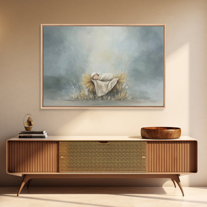 Holy Dawn Cradle – Framed Canvas Print – Jesus Christmas Art – Christian Art Canvas – Modern Christmas Art – Subtle Christian Art – Christi