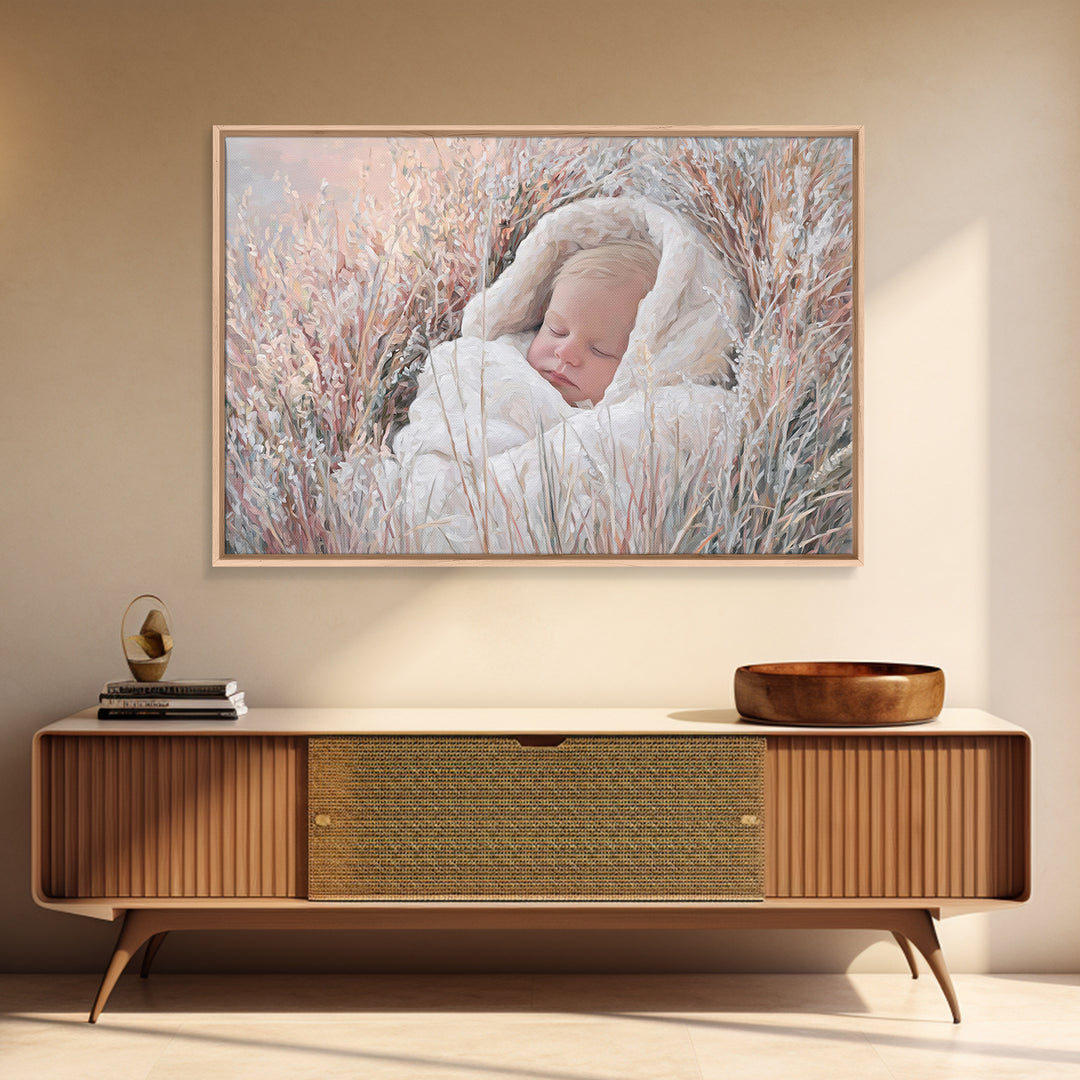 Peaceful Holy Dawn – Framed Canvas Print – Christian Christmas Art – Birth Of Jesus Painting – Christian Art Canvas – White Christmas Art –