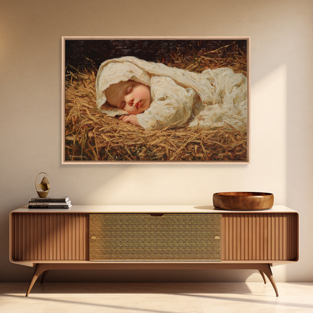 Manger Star Rest | Framed Canvas Print | Jesus Christmas Art | Christian Art Canvas | Vintage Christmas Art | Christian Wall Art | Christma