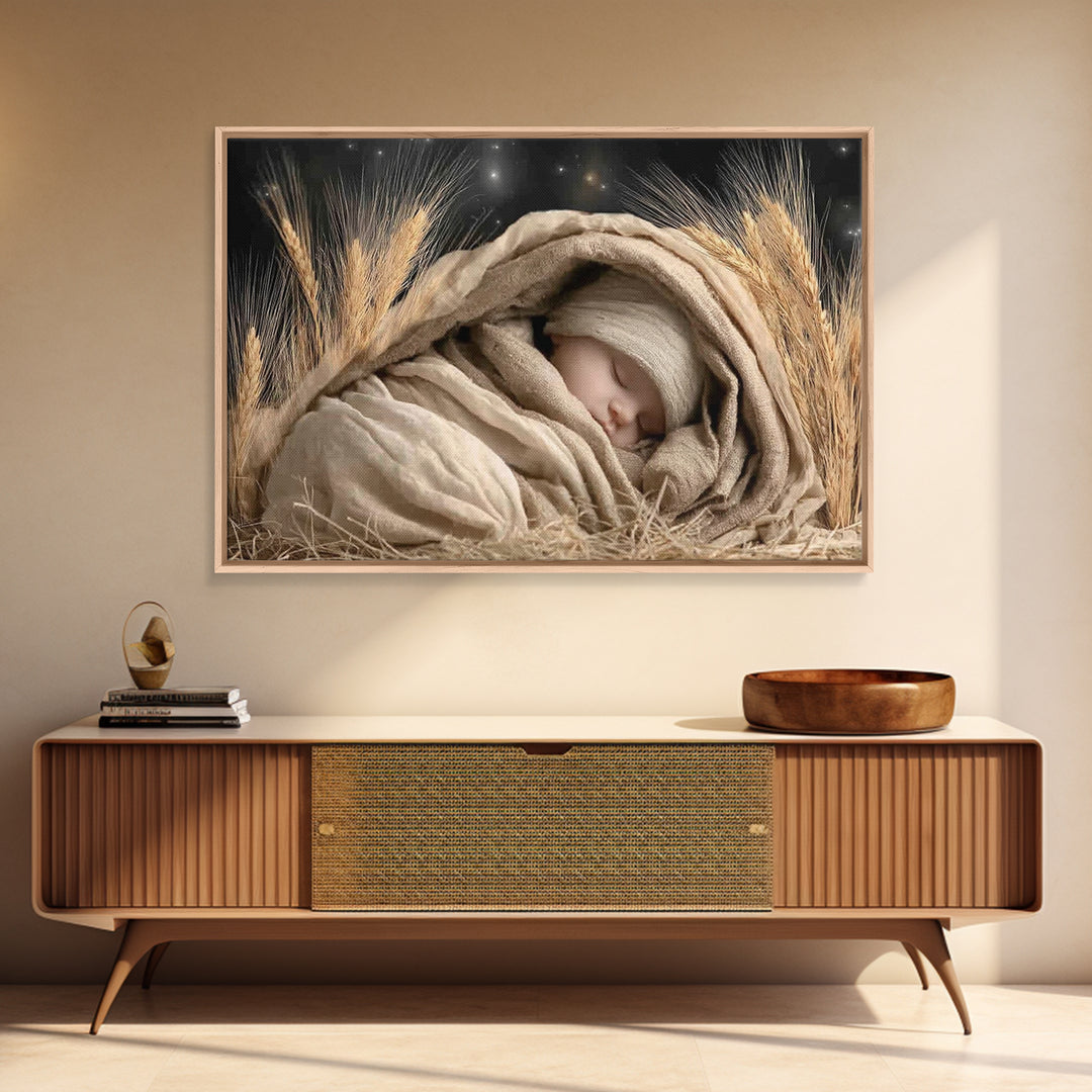 Starry Night Cradle, Framed Canvas Print, Jesus Christmas Art, Christian Art Canvas, Christmas TV Art, Christian Christmas Decor, Christian