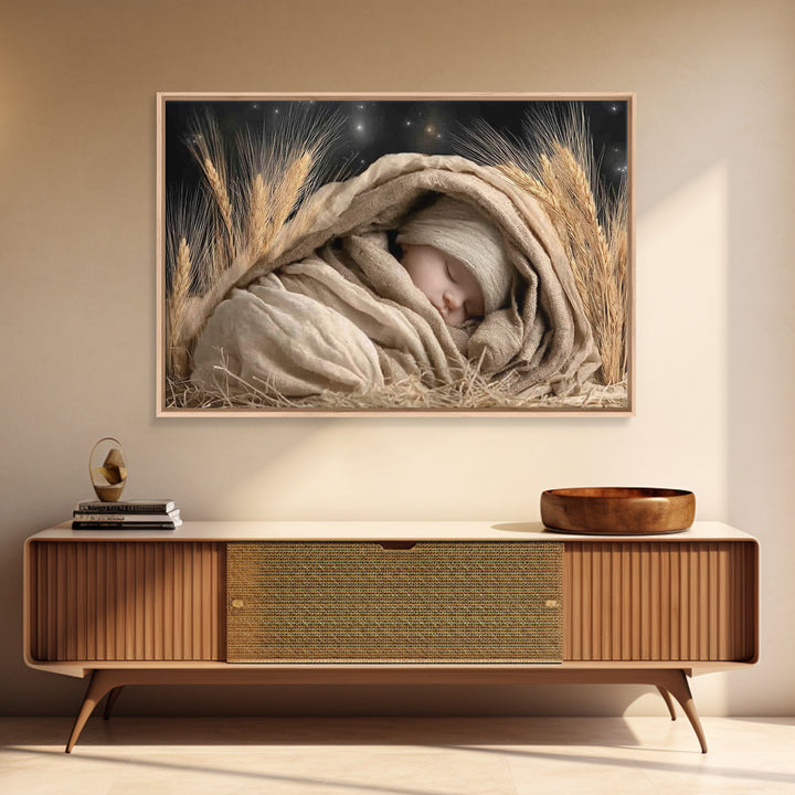 Starry Night Cradle, Framed Canvas Print, Jesus Christmas Art, Christian Art Canvas, Christmas TV Art, Christian Christmas Decor, Christian