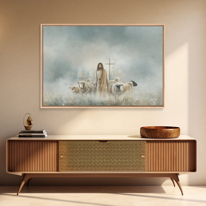 Shepherd Of Mercy – Framed Canvas Print – Christian Wall Art – Jesus Painting – Christian Art Canvas – Large Christian Painting – Christian