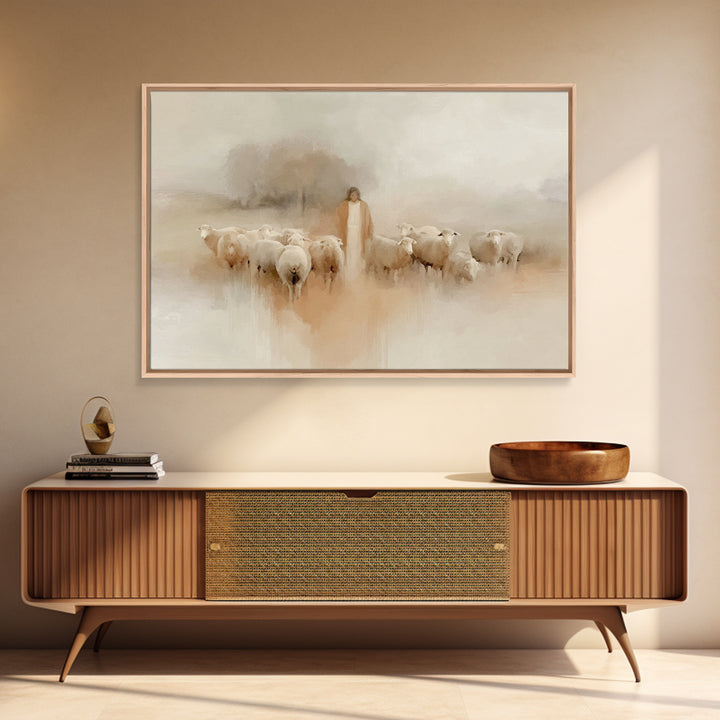 Pasture Of Peace | Framed Canvas Print | Christian Art Canvas | Jesus Painting | Minimalist Christian Art | Christian Wall Art | Subtle Chr