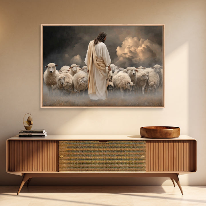 Guiding Shepherd Light, Framed Canvas Print, Christian Art Canvas, Large Jesus Painting, Moody Christian Art, Christian Wall Art, Christian