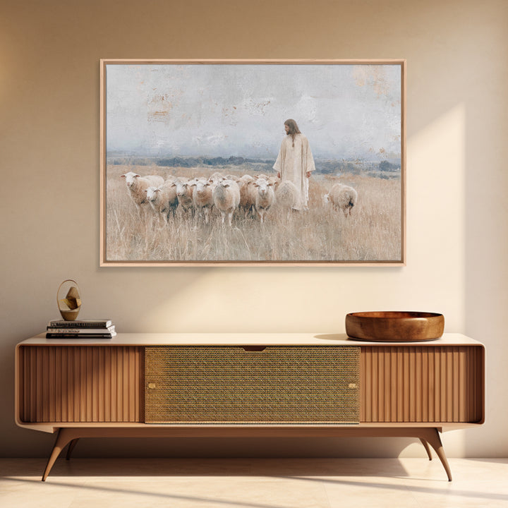 Gentle Shepherd Light | Framed Canvas Print | Christian Art Canvas | Jesus Painting | Christian Wall Art | Christmas Art