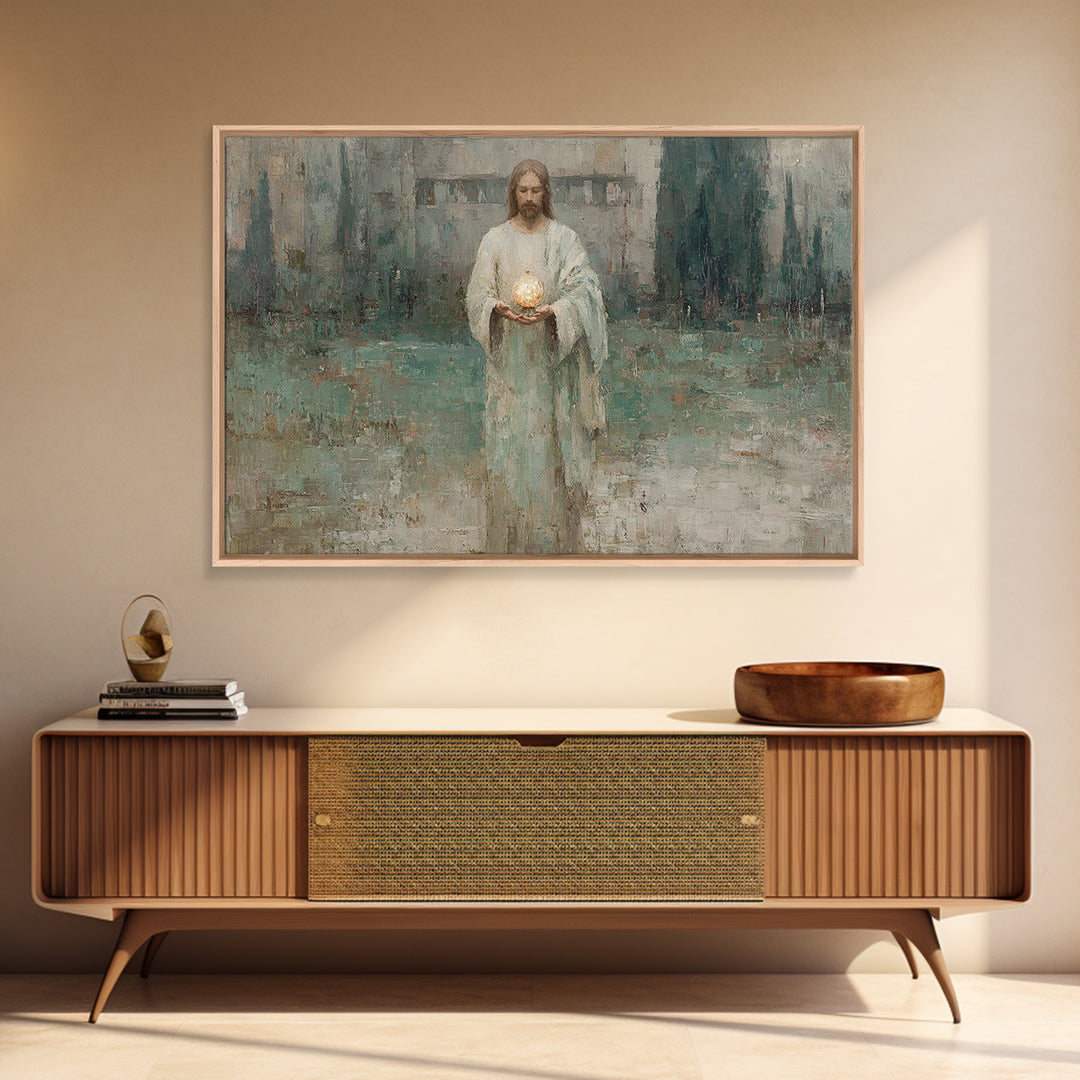 Eternal Glow, Framed Canvas Print, Christian Wall Art, Christian Art Canvas, Jesus Painting, Subtle Christian Art, Christian Decor