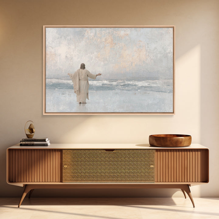 Shore Of Grace | Framed Canvas Print | Jesus Painting | Christian Art Canvas | Christian Wall Art | Minimalist Christian Art | Christian De