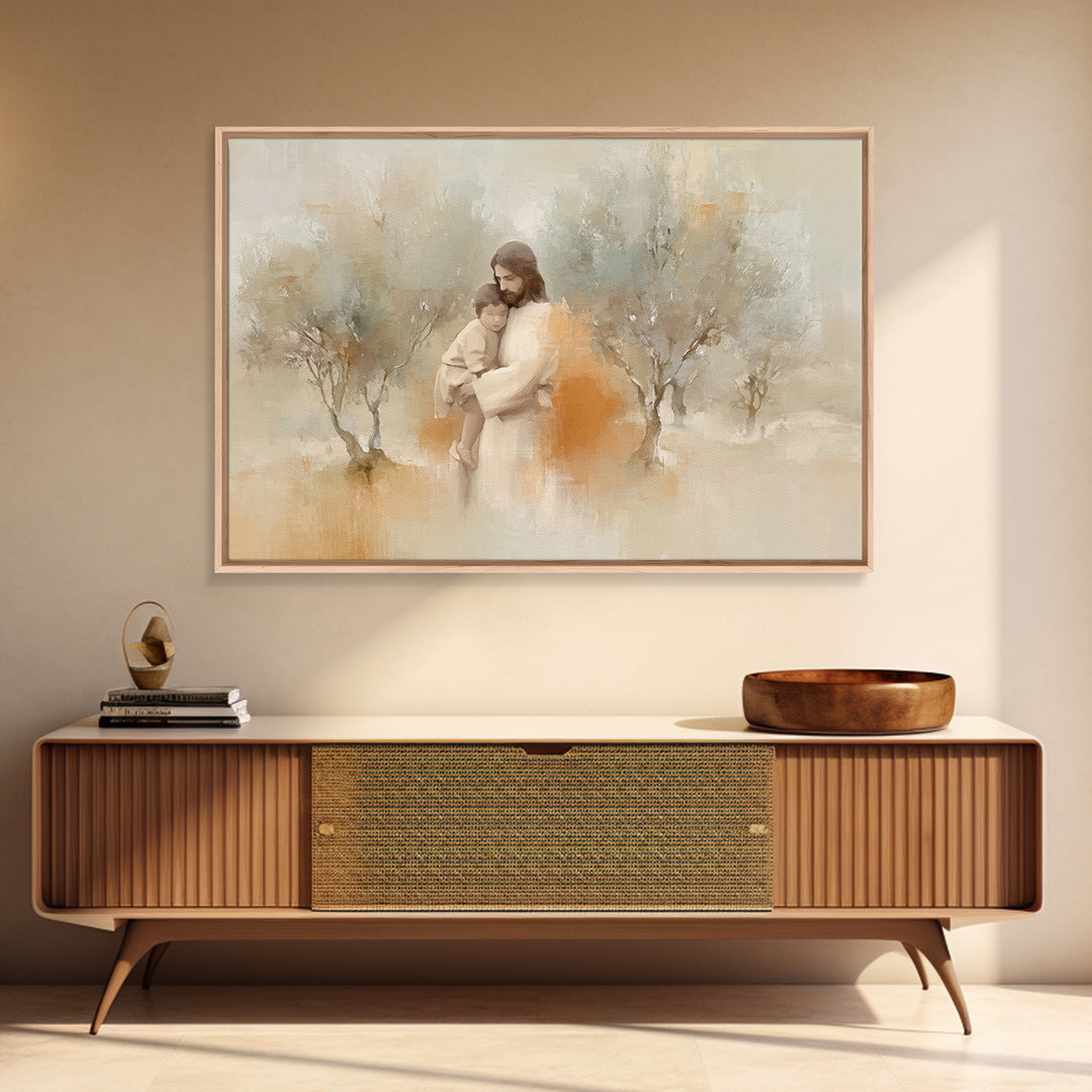 Sheltering Light – Framed Canvas Print – Christian Art Canvas – Jesus Painting – Christian Wall Art – Christian Gift Ideas – Large Christia