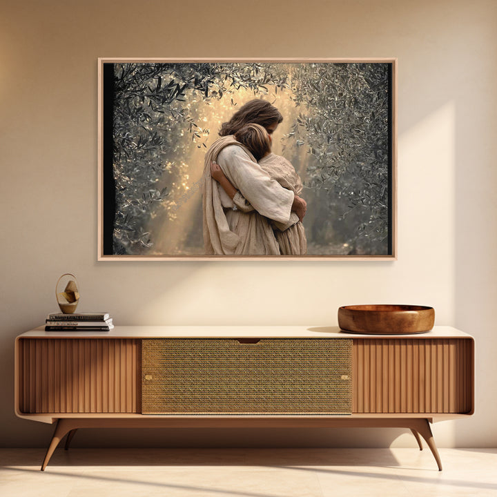 Gentle Refuge – Framed Canvas Print – Jesus Painting – Christian Wall Art – Christian Art Canvas – Minimalist Christian Art – Christian Dec
