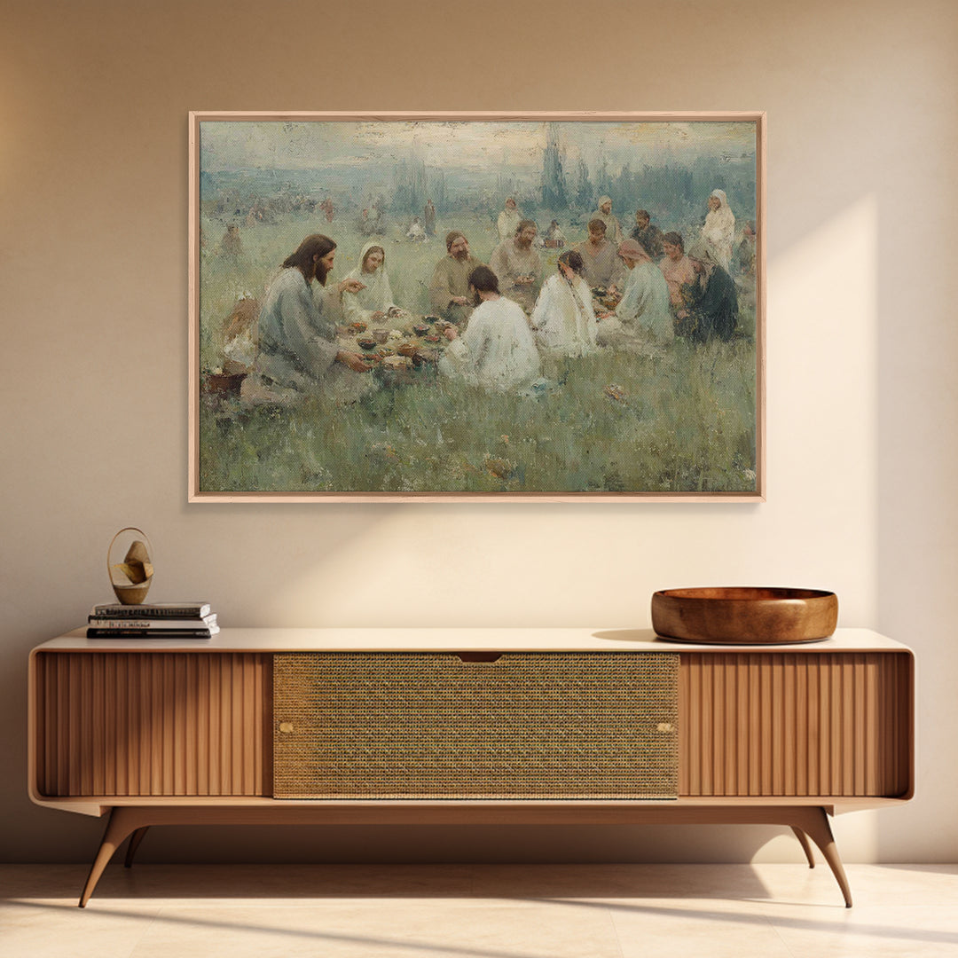 Fields Of Sharing – Framed Canvas Print – Christian Art Canvas – Large Christian Painting – Christian Wall Art – Subtle Christian Paintings