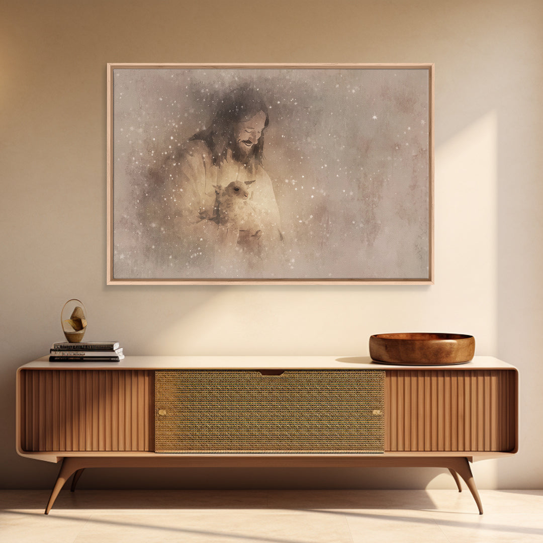 Heavenly Shepherd Joy – Framed Canvas Print – Jesus Art Print – Christian Wall Art – Christian Art Canvas – Christian Gift – Subtle Christi