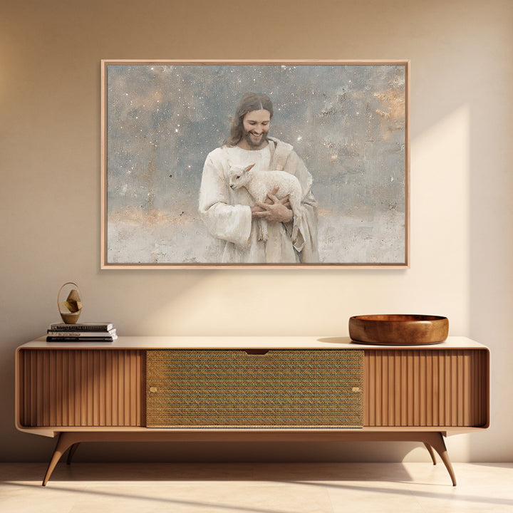 Lamb Of Comfort | Framed Canvas Print | Christian Wall Art | Christian Art Canvas | Jesus Painting | Christian Decorations | Modern Christi