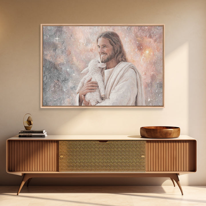 Joyful Shepherd Love | Framed Canvas Print | Jesus Canvas Art | Christian Wall Art | Christian Art Work | Christian Decor | Christian Gift