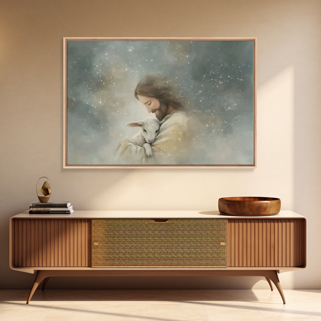 Tender Shepherd Glow, Framed Canvas Print, Christian Art Canvas, Jesus Painting, Christian Wall Art, Christian Gift, Subtle Christian Paint