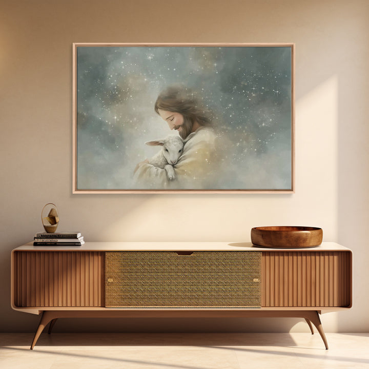 Tender Shepherd Glow, Framed Canvas Print, Christian Art Canvas, Jesus Painting, Christian Wall Art, Christian Gift, Subtle Christian Paint