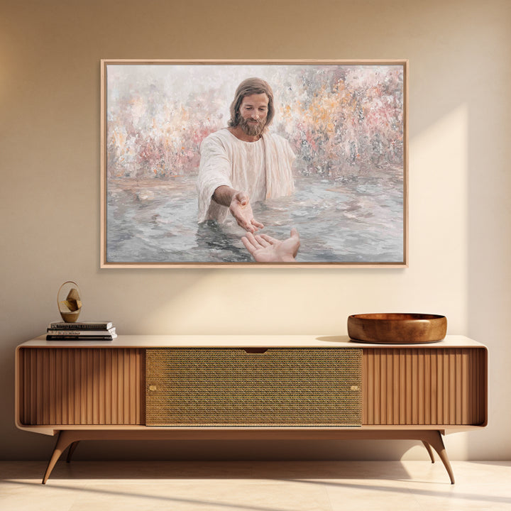 The Saving Hand – Framed Canvas Print – Christian Wall Art – Jesus Painting – Christian Art Canvas – Christian Decor – Christian Gift Ideas
