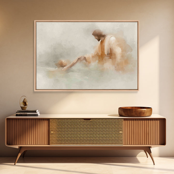 Graceful Rescue – Framed Canvas Print – Jesus Painting – Christian Art Canvas – Christian Wall Art – Subtle Christian Art – Christian Decor