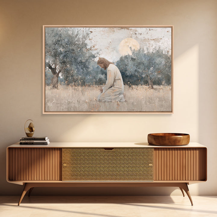 Olive Grove Reverence | Framed Canvas Print | Christian Art Canvas | Jesus Painting | Vintage Christian Art | Christian Wall Art | Christia