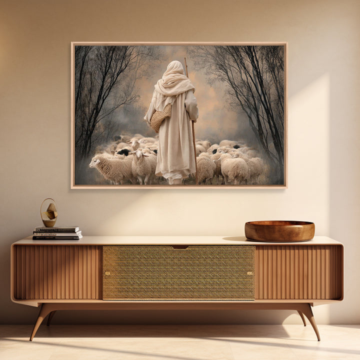 Evening Shepherd – Framed Canvas Print – Christian Art Canvas – Christian Wall Art – Large Christian Painting – Jesus Art Print