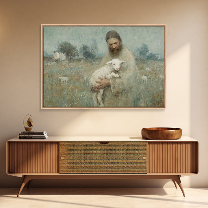 Pastoral Shepherd Calm – Framed Canvas Print – Christian Art – Jesus Painting – Christian Wall Art – Christian Art Canvas – Christmas Art –