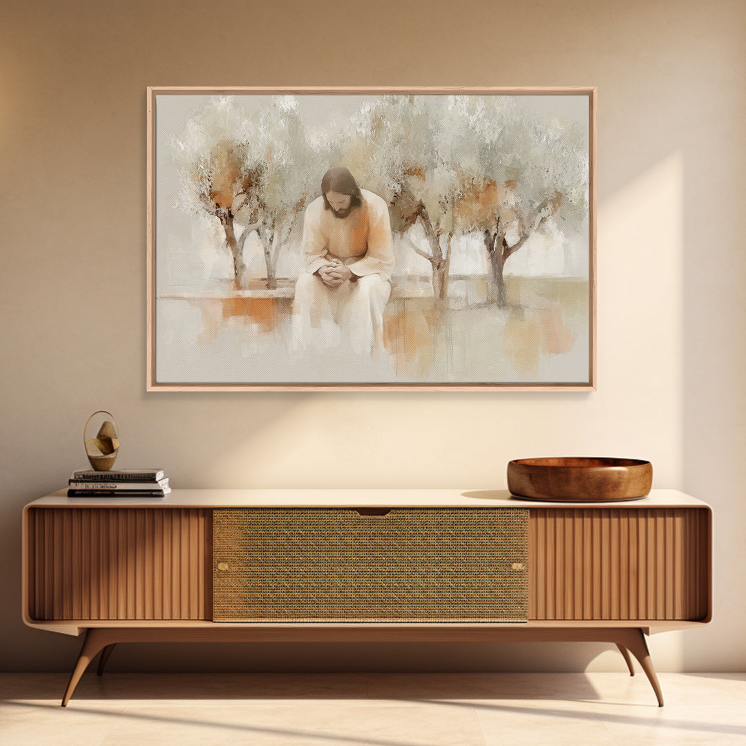 Quiet Garden Prayer – Framed Canvas Print – Christian Wall Art – Christian Art Canvas – Jesus Painting – Christian Art – Christmas Art – Ch