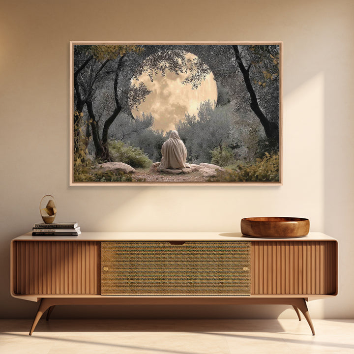 Moonlit Garden Prayer – Framed Canvas Print – Christian Wall Art – Christian Art Canvas – Jesus Painting – Moody Christian Art – Christian