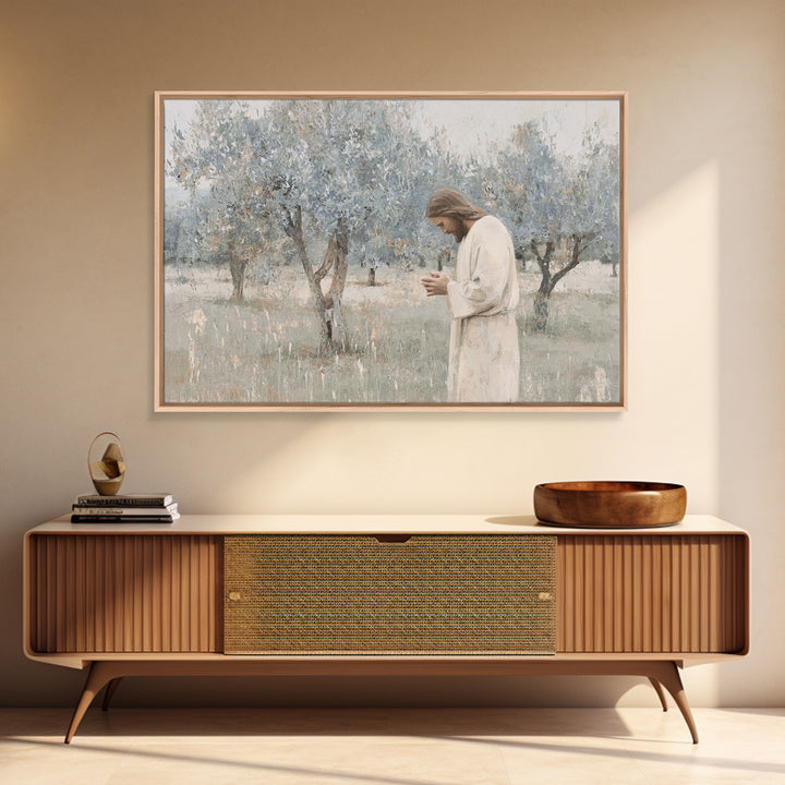Olive Grove Reverence | Framed Canvas Print | Christian Art Canvas | Christian Wall Art | Jesus Painting | Subtle Christian Art | Christian