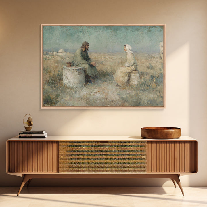 Desert Well Dialogue | Framed Canvas Print | Christian Art Canvas | Jesus Painting | Christian Wall Art | Vintage Christian Art | Christian