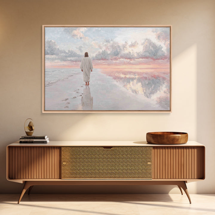 Shoreline Peace – Framed Canvas Print – Christian Art Canvas – Jesus Painting – Christian Wall Art – Modern Christian Art