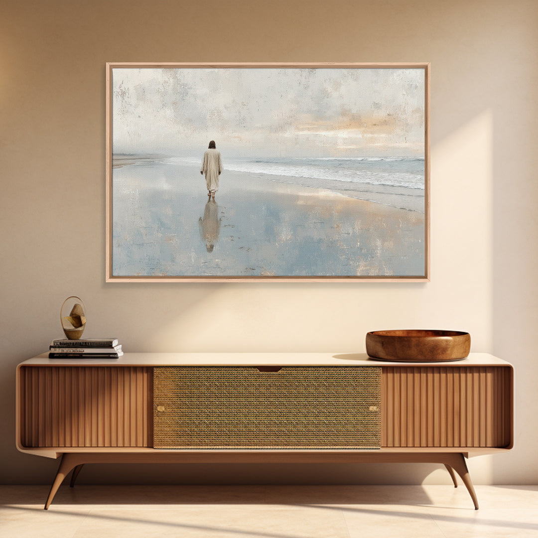Quiet Shore Grace | Framed Canvas Print | Christian Wall Art | Jesus Painting | Christian Art Canvas | Modern Christian Art | Christian Gif