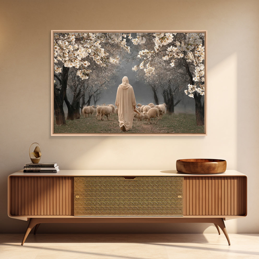 Blooming Shepherd Path – Framed Canvas Print – Christian Art Canvas – Christian Painting – Jesus Painting – Christian Wall Art – Vintage Ch