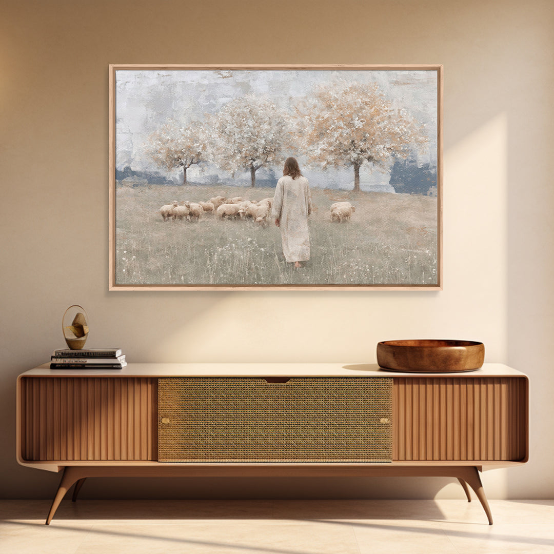 Crimson Pasture Path | Framed Canvas Print | Christian Art Canvas | Jesus Painting | Christian Wall Art | Large Christian Painting | Unique