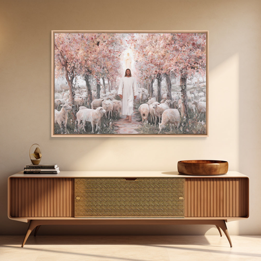 Fields Of His Care, Framed Canvas Print, Christian Wall Art, Jesus Painting, Christian Art Canvas, Vintage Christian Painting, Christian De