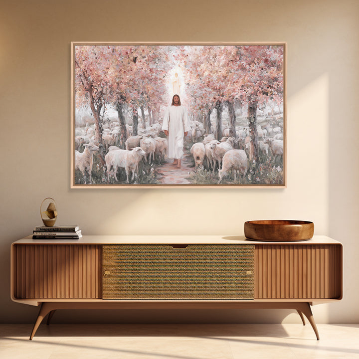 Fields Of His Care, Framed Canvas Print, Christian Wall Art, Jesus Painting, Christian Art Canvas, Vintage Christian Painting, Christian De