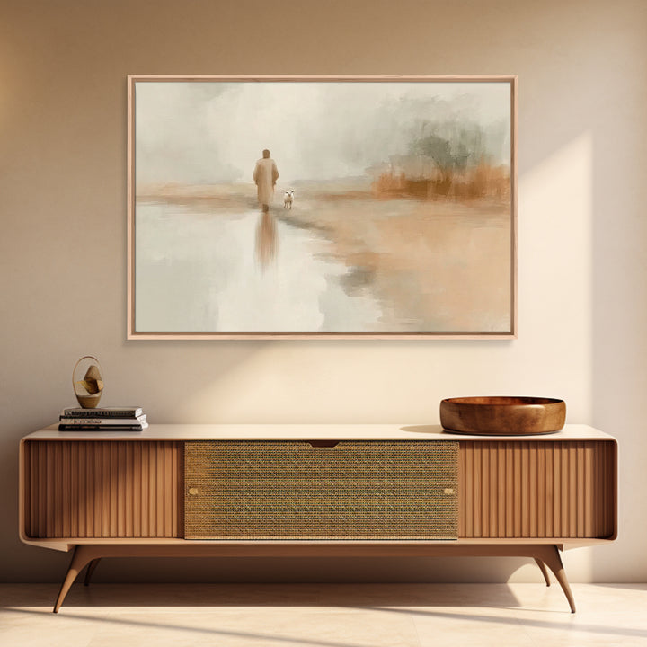 Soft Dawn Walk - Framed Canvas Print - Christian Art Canvas - Jesus Painting - Christian Wall Art - Subtle Christian Art