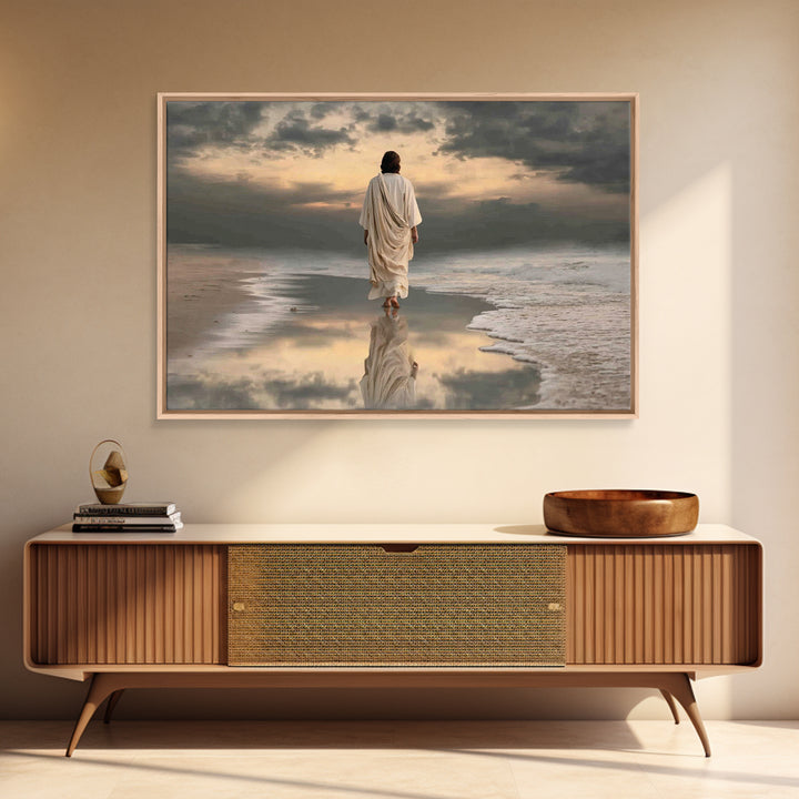 Shorelight Promise, Framed Canvas Print, Jesus Painting, Christian Wall Art, Large Christian Painting, Christian Art Canvas, Minimalist Chr